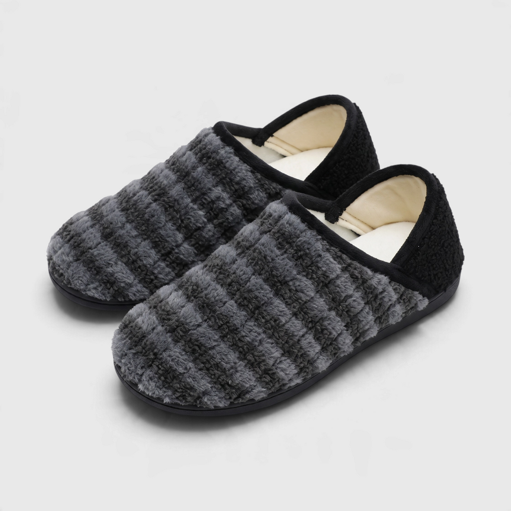 Chaussons Plats Souples Pieds Larges — Maille Côtelée Douce & Semelle Caoutchouc Antidérapante