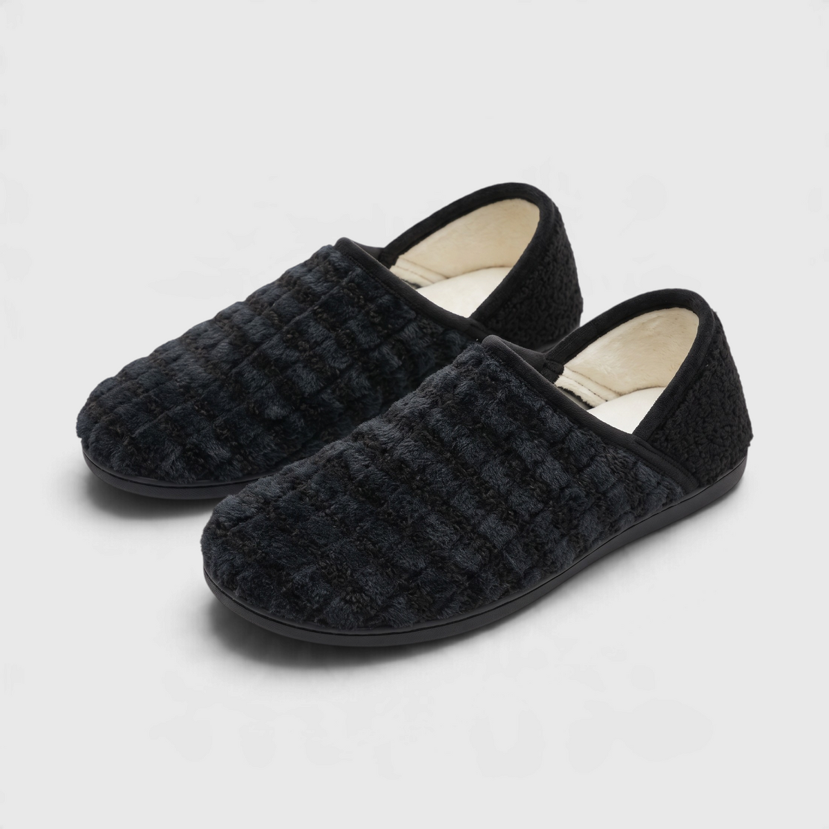 Chaussons Plats Souples Pieds Larges — Maille Côtelée Douce & Semelle Caoutchouc Antidérapante