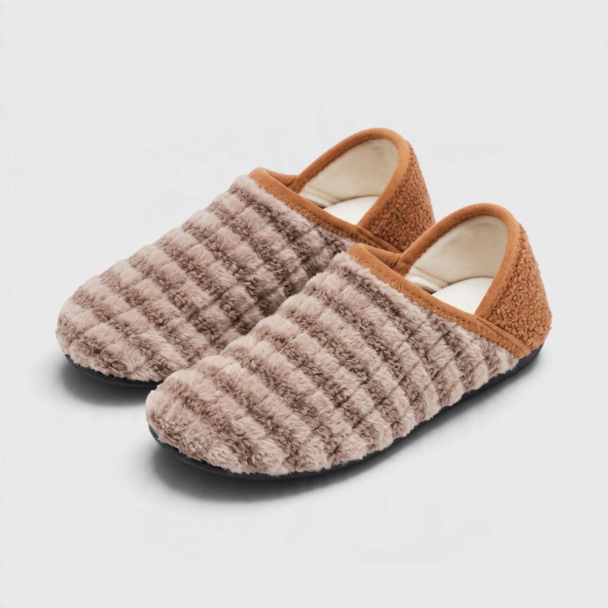 Chaussons Plats Souples Pieds Larges — Maille Côtelée Douce & Semelle Caoutchouc Antidérapante