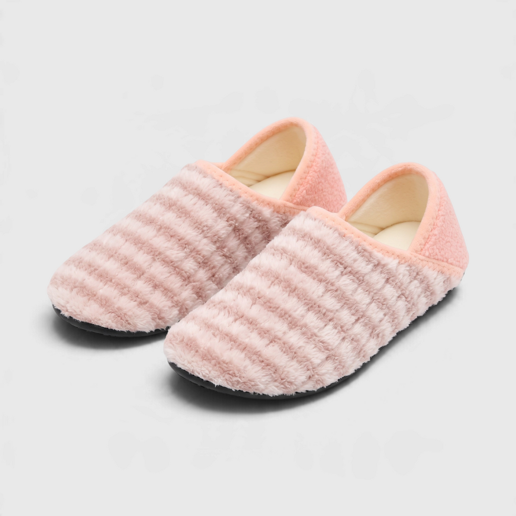Chaussons Plats Souples Pieds Larges — Maille Côtelée Douce & Semelle Caoutchouc Antidérapante