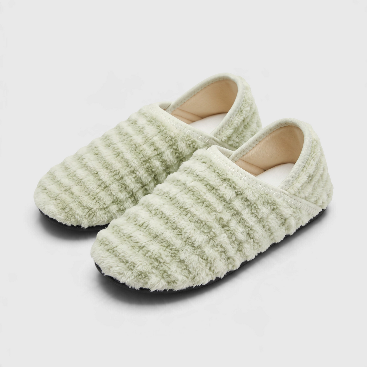 Chaussons Plats Souples Pieds Larges — Maille Côtelée Douce & Semelle Caoutchouc Antidérapante