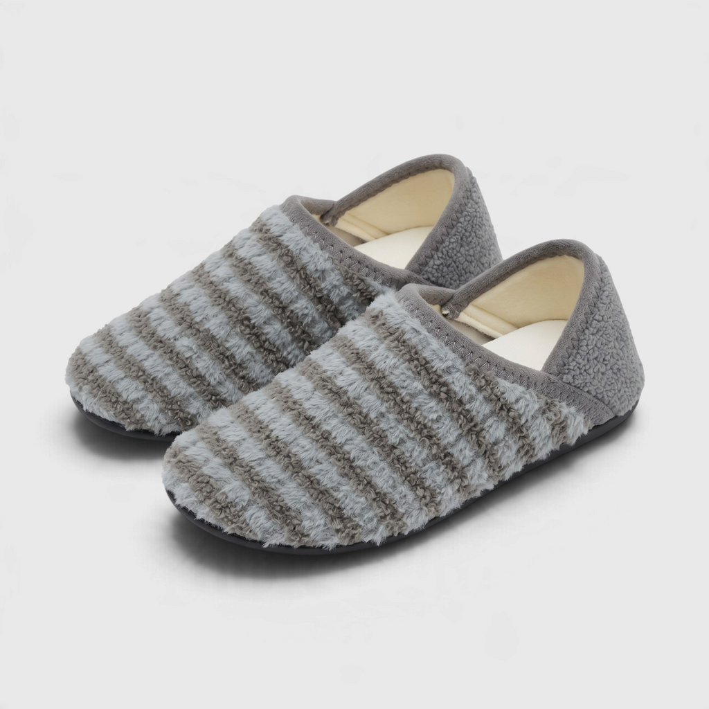 Chaussons Plats Souples Pieds Larges — Maille Côtelée Douce & Semelle Caoutchouc Antidérapante