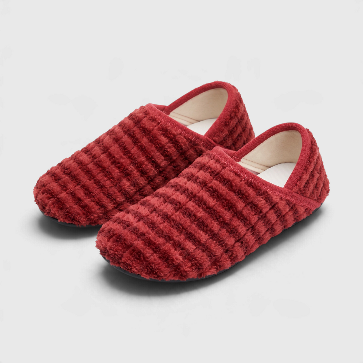 Chaussons Plats Souples Pieds Larges — Maille Côtelée Douce & Semelle Caoutchouc Antidérapante