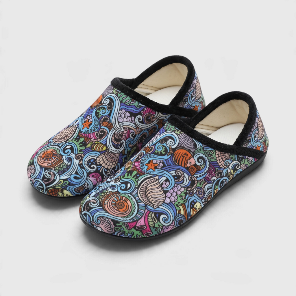 Chaussons Plats Souples Pieds Larges — Maille Côtelée Douce & Semelle Caoutchouc Antidérapante
