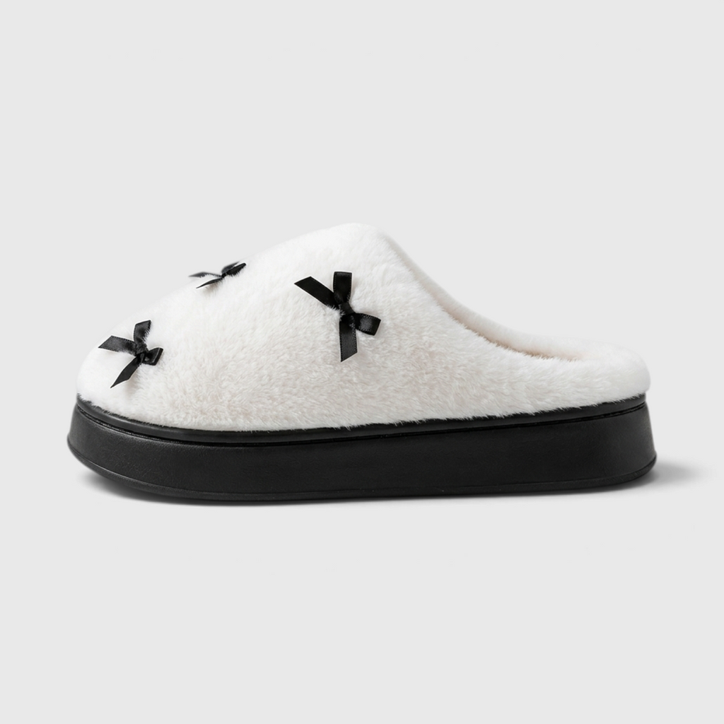 Chaussons Sabots Moelleux d'Intérieur à Nœuds pour Femme – Confort Cocooning & Semelle Épaisse Antidérapante