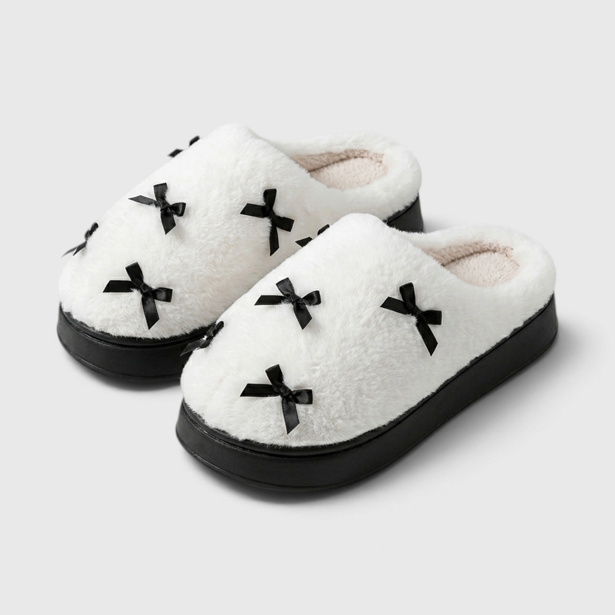 Chaussons Sabots Moelleux d'Intérieur à Nœuds pour Femme – Confort Cocooning & Semelle Épaisse Antidérapante