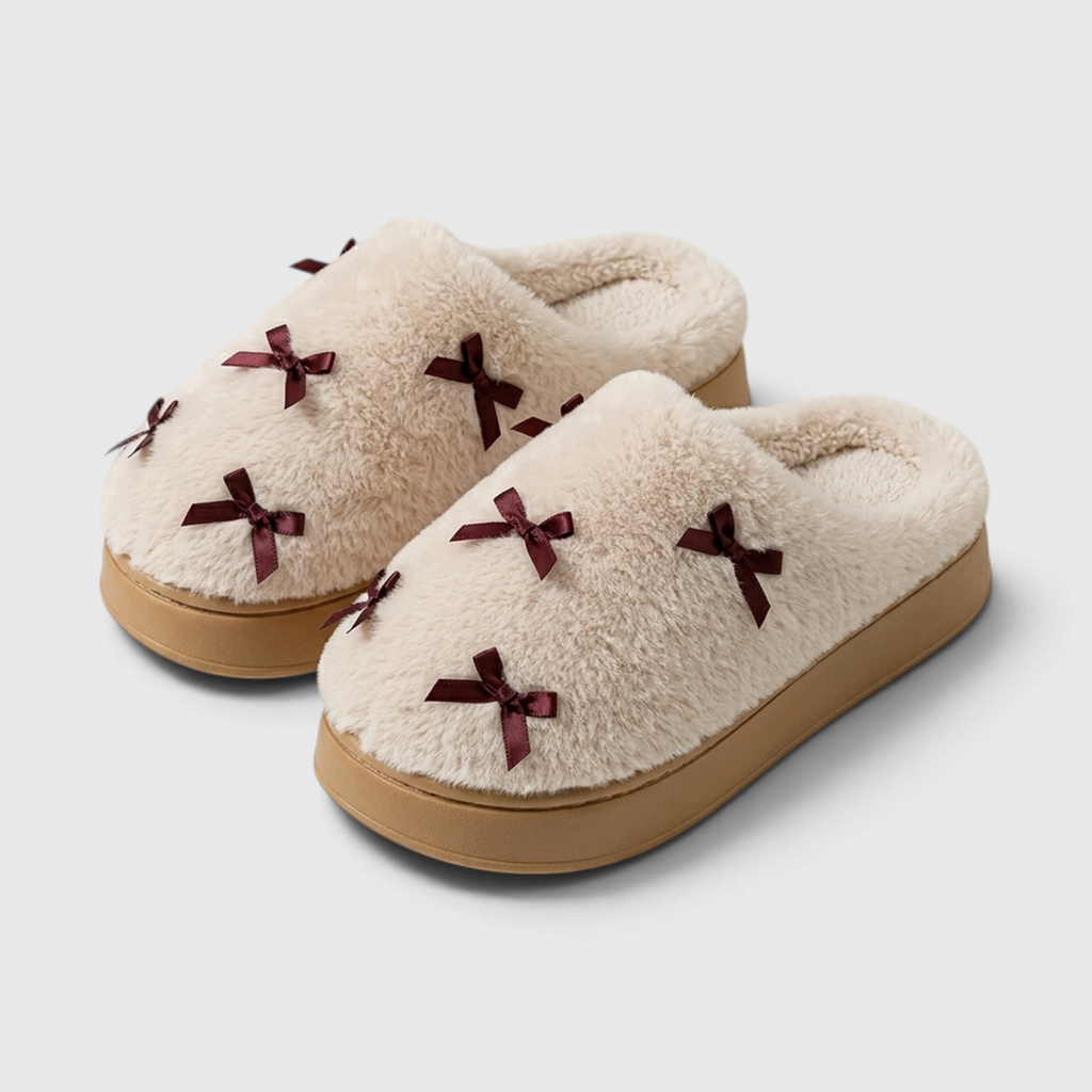 Chaussons Sabots Moelleux d'Intérieur à Nœuds pour Femme – Confort Cocooning & Semelle Épaisse Antidérapante