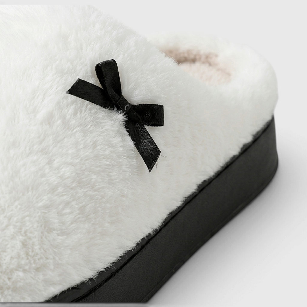 Chaussons Sabots Moelleux d'Intérieur à Nœuds pour Femme – Confort Cocooning & Semelle Épaisse Antidérapante