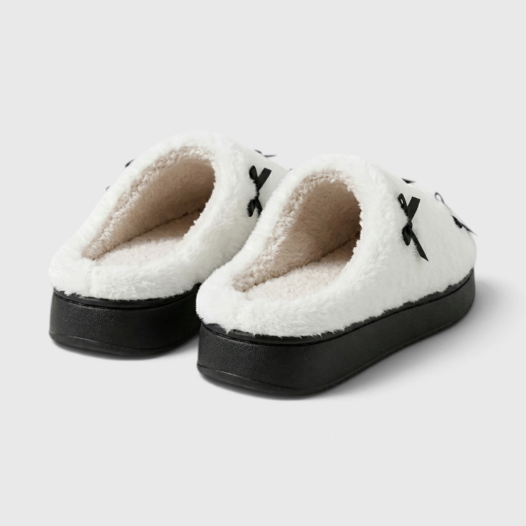 Chaussons Sabots Moelleux d'Intérieur à Nœuds pour Femme – Confort Cocooning & Semelle Épaisse Antidérapante