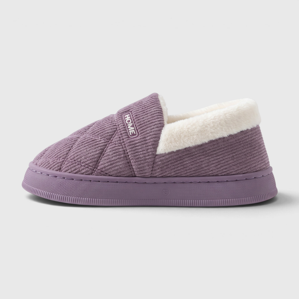 Chaussons femme fermés en velours côtelé matelassé – Pantoufles d'hiver chaudes et douces à semelle épaisse antidérapante