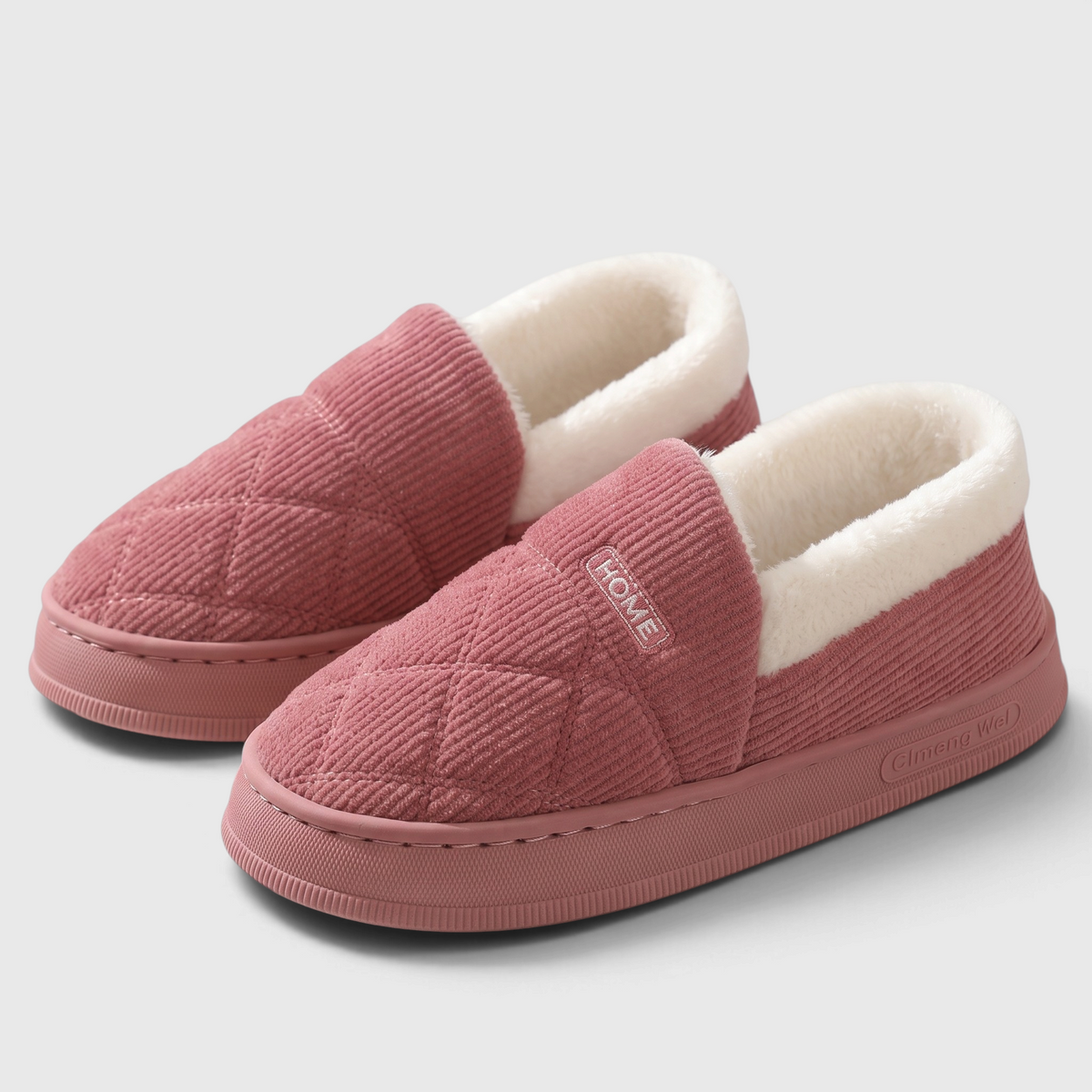 Chaussons femme fermés en velours côtelé matelassé – Pantoufles d'hiver chaudes et douces à semelle épaisse antidérapante