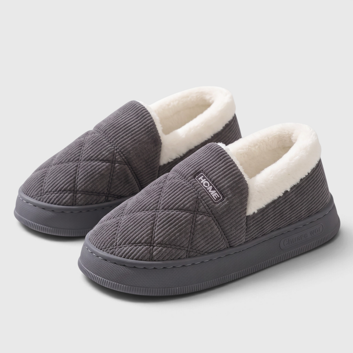 Chaussons femme fermés en velours côtelé matelassé – Pantoufles d'hiver chaudes et douces à semelle épaisse antidérapante