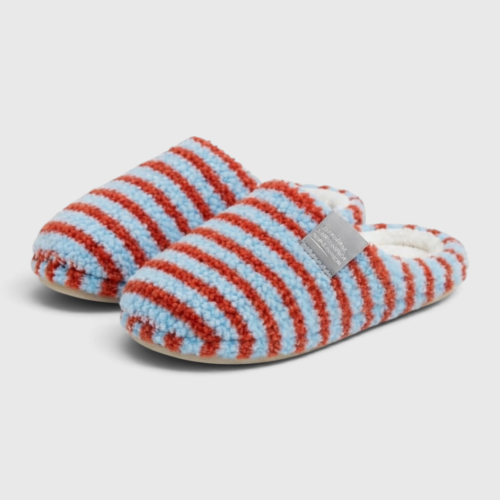 Chaussons mules d'intérieur rayés en polaire pelucheuse pour femme – Pantoufles cocooning douces, chaudes et confortables d'hiver