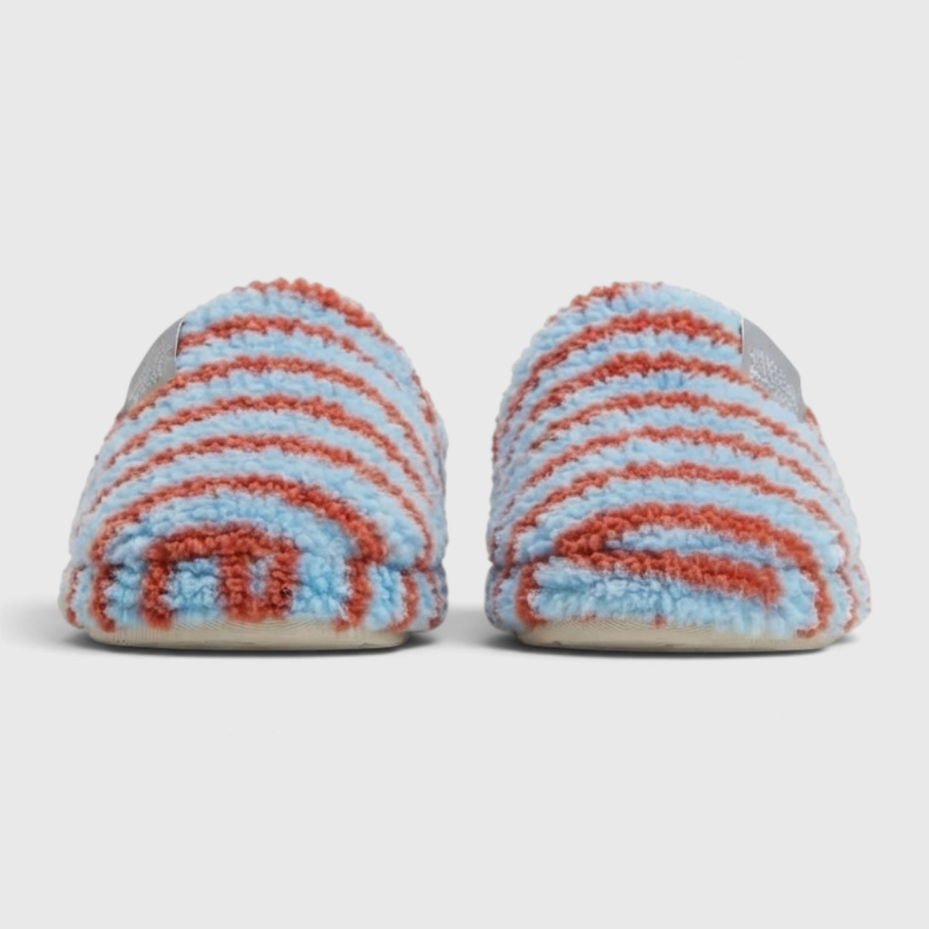 Chaussons mules d'intérieur rayés en polaire pelucheuse pour femme – Pantoufles cocooning douces, chaudes et confortables d'hiver