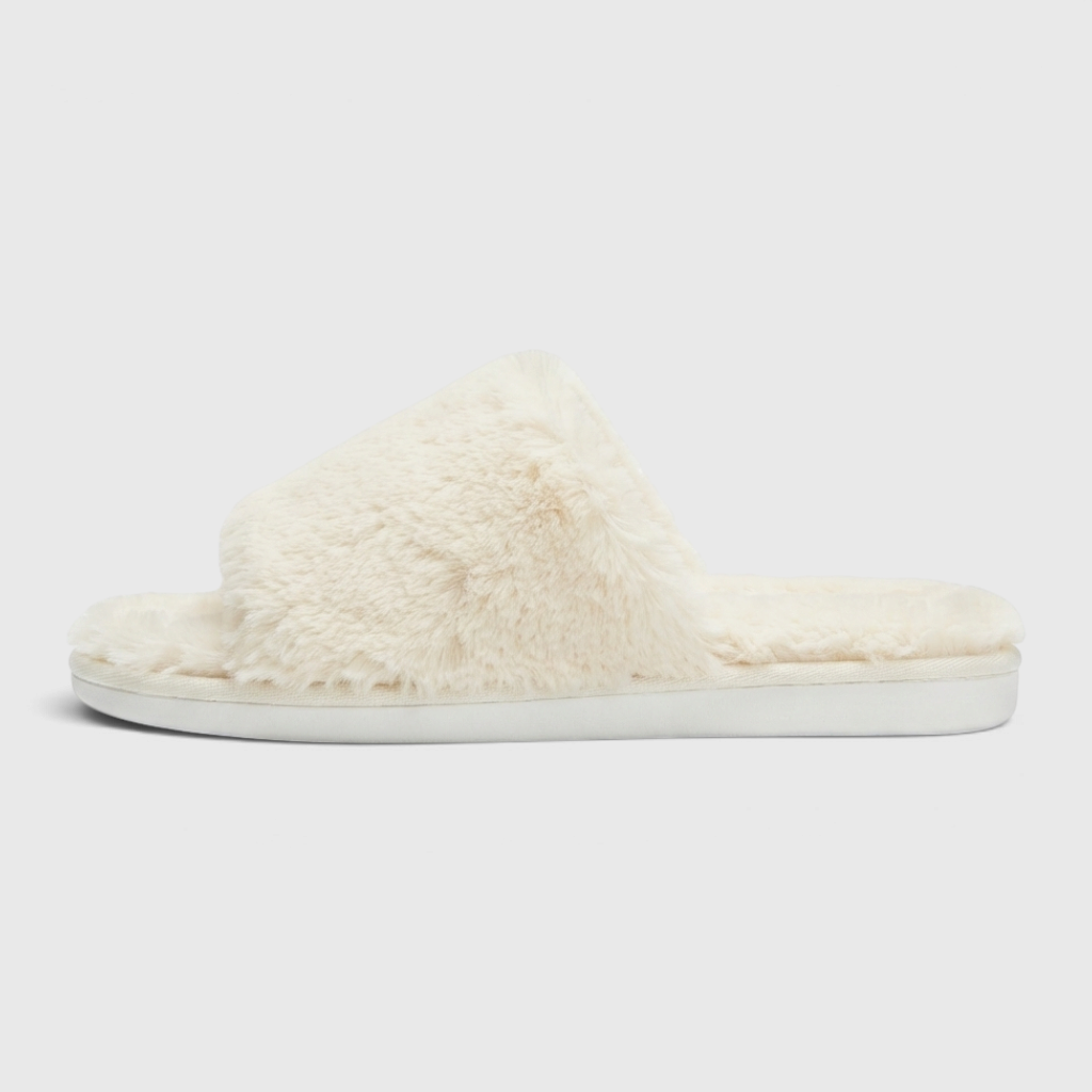 Chaussons mules en fausse fourrure pelucheuse pour femme – Pantoufles d'intérieur et extérieur cocooning à bout ouvert, douces et confortables