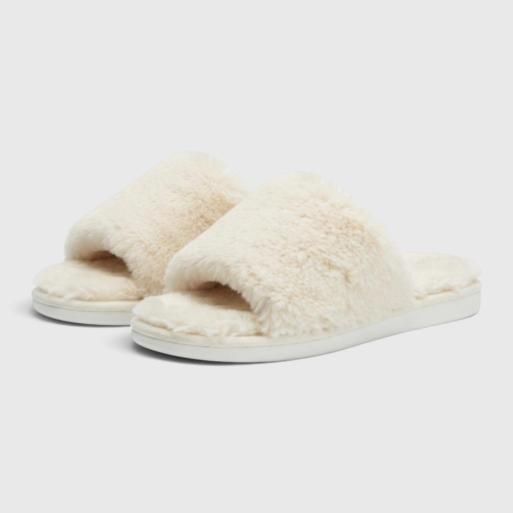 Chaussons mules en fausse fourrure pelucheuse pour femme – Pantoufles d'intérieur et extérieur cocooning à bout ouvert, douces et confortables