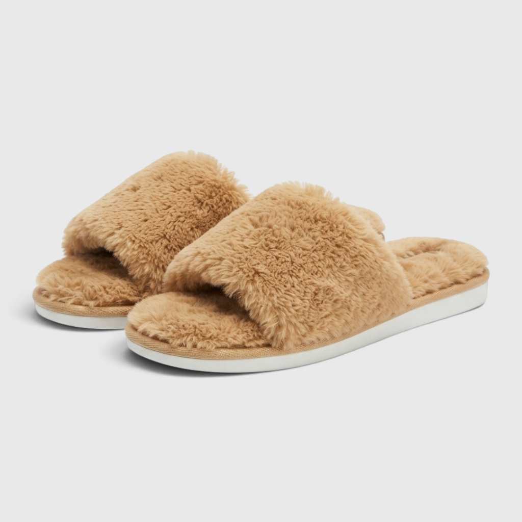 Chaussons mules en fausse fourrure pelucheuse pour femme – Pantoufles d'intérieur et extérieur cocooning à bout ouvert, douces et confortables