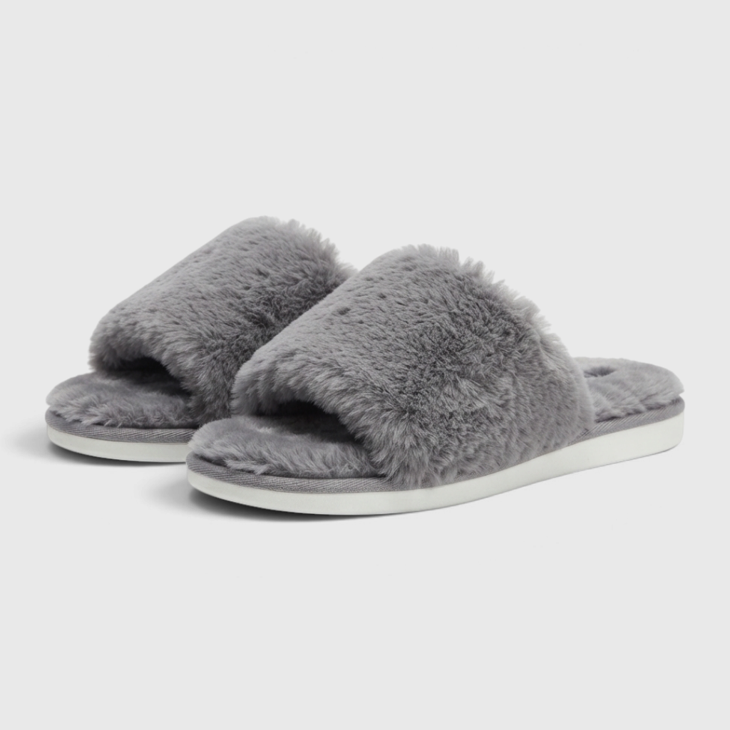 Chaussons mules en fausse fourrure pelucheuse pour femme – Pantoufles d'intérieur et extérieur cocooning à bout ouvert, douces et confortables