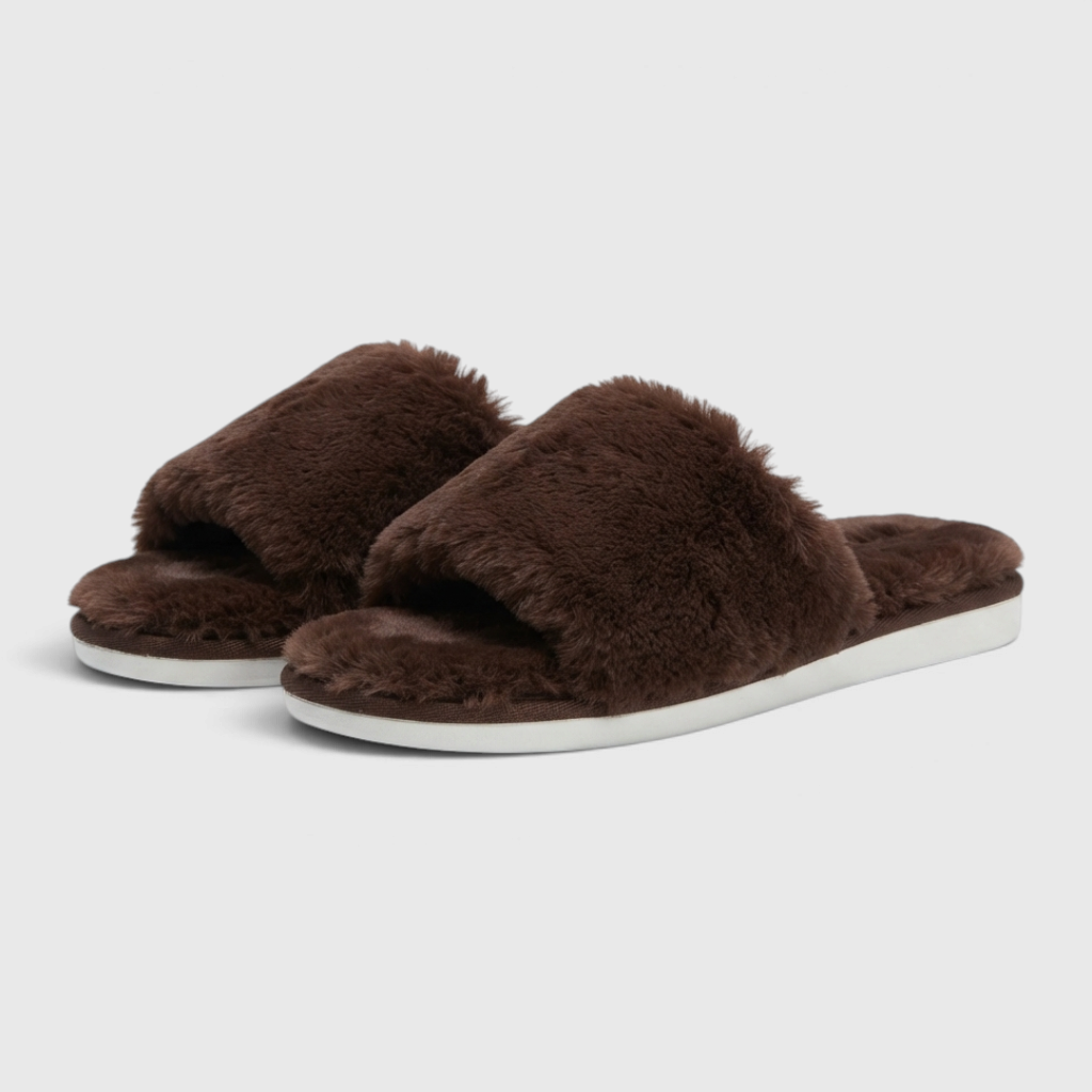 Chaussons mules en fausse fourrure pelucheuse pour femme – Pantoufles d'intérieur et extérieur cocooning à bout ouvert, douces et confortables