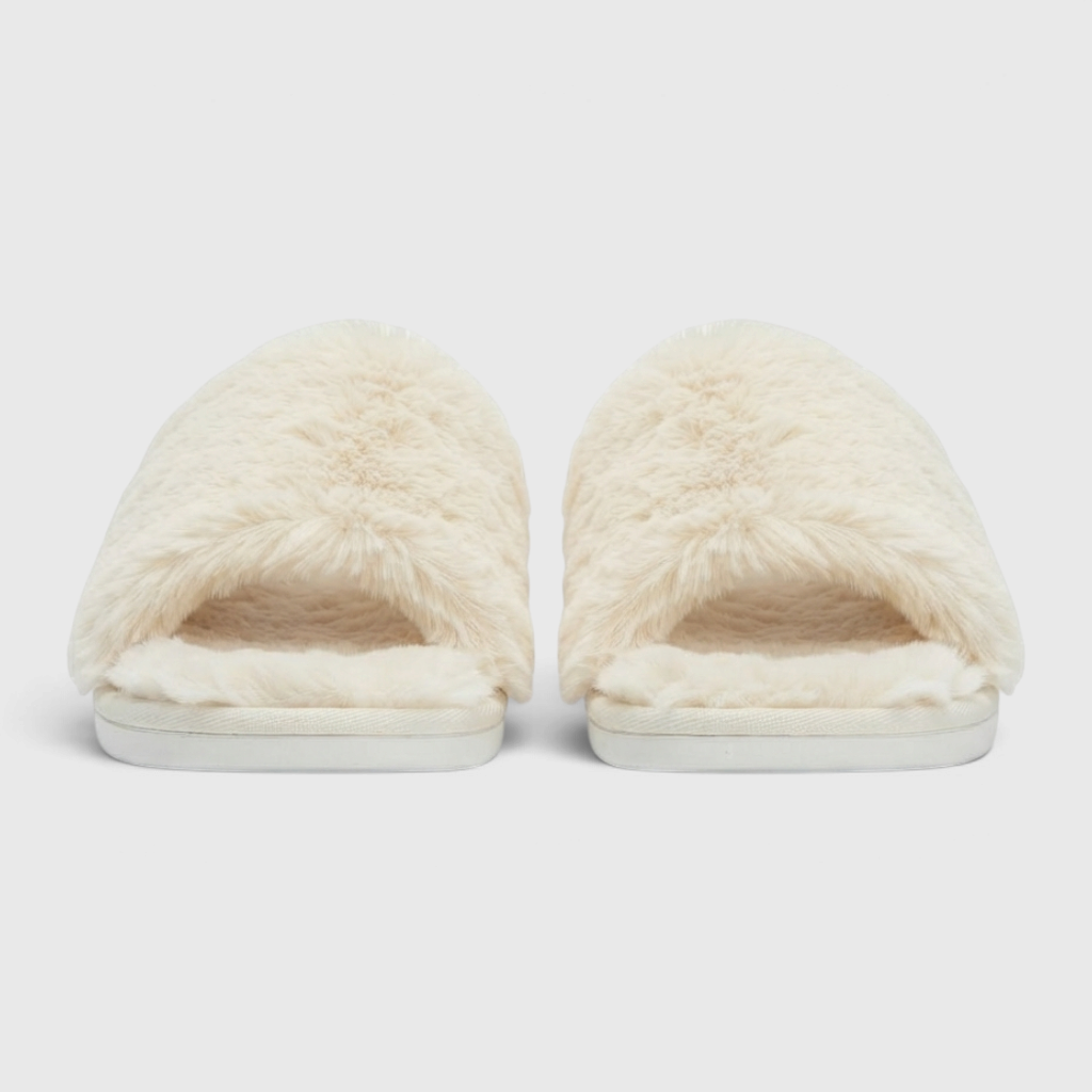 Chaussons mules en fausse fourrure pelucheuse pour femme – Pantoufles d'intérieur et extérieur cocooning à bout ouvert, douces et confortables