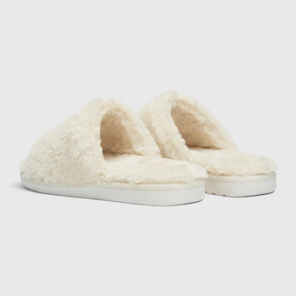 Chaussons mules en fausse fourrure pelucheuse pour femme – Pantoufles d'intérieur et extérieur cocooning à bout ouvert, douces et confortables
