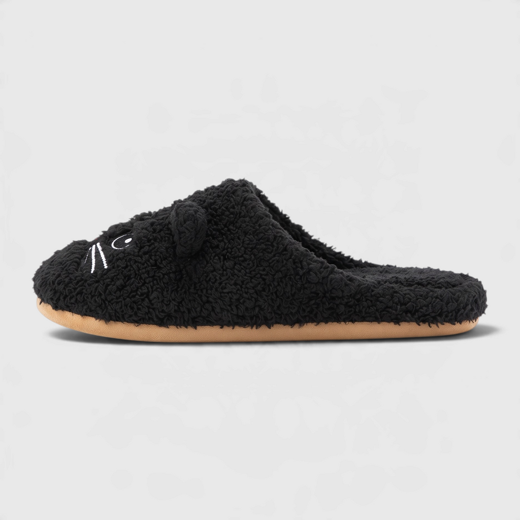 Chaussons peluche motif chat pour femme – Pantoufles d'intérieur d'hiver chaudes, douces et antidérapantes