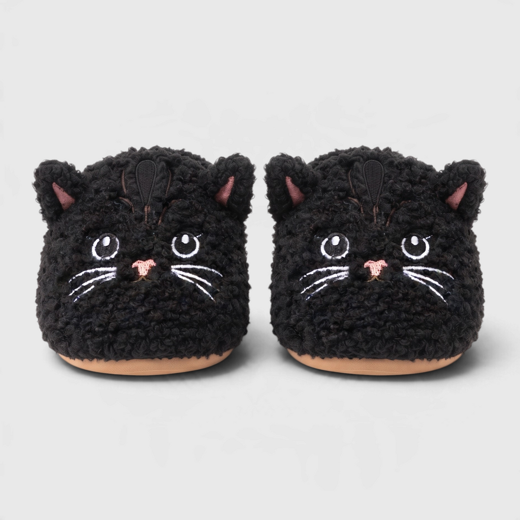 Chaussons peluche motif chat pour femme – Pantoufles d'intérieur d'hiver chaudes, douces et antidérapantes