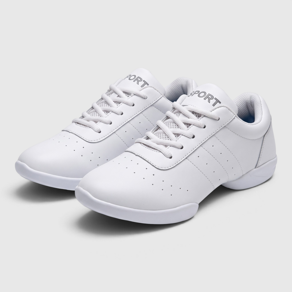 Chaussures de danse et cheerleading femme à semelle scindée – Baskets souples en cuir synthétique perforé pour jazz, fitness, studio et entraînement