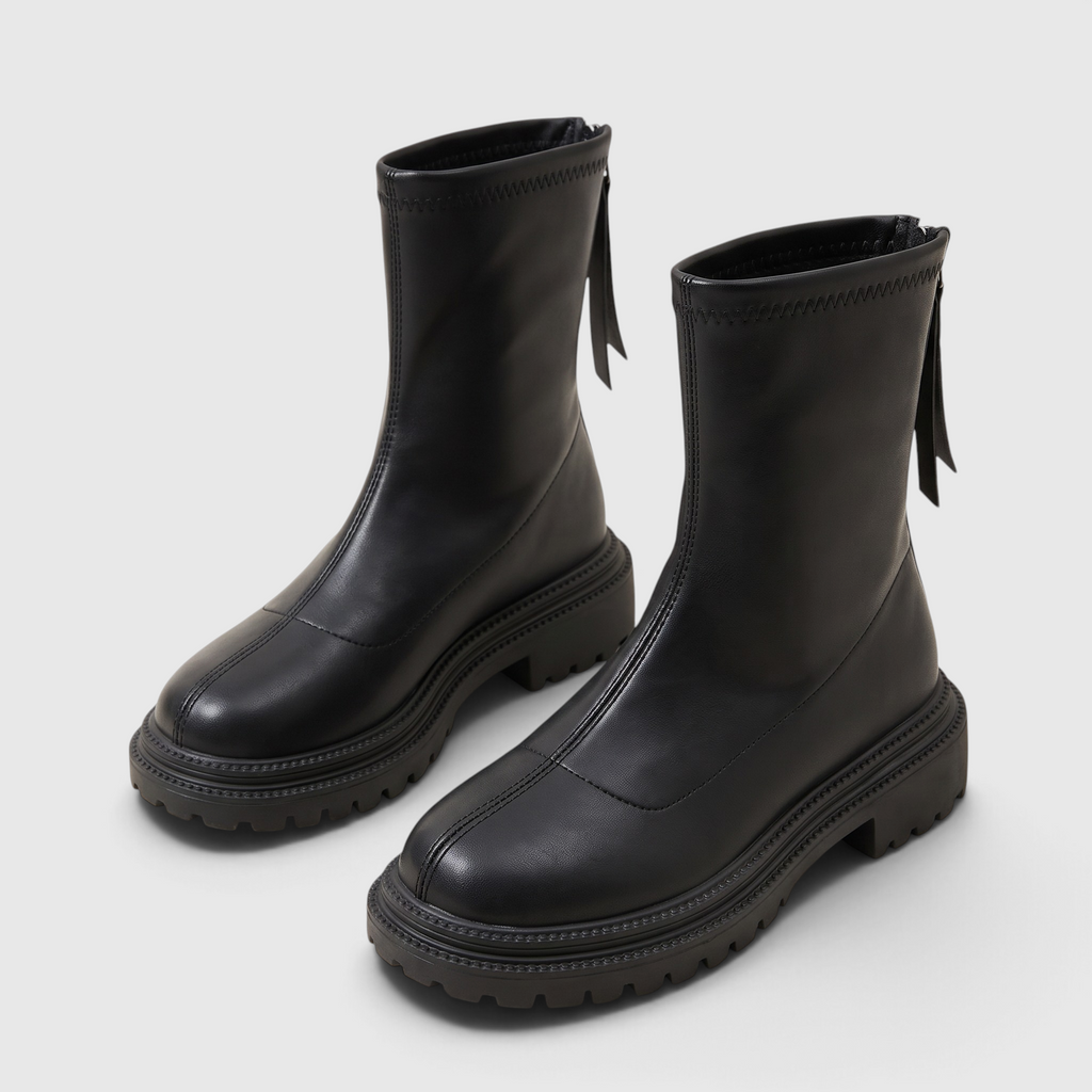 Bottines Chelsea Montantes en Cuir Souple avec Zip Arrière & Semelle Crantée – Élégance & Marche Femme