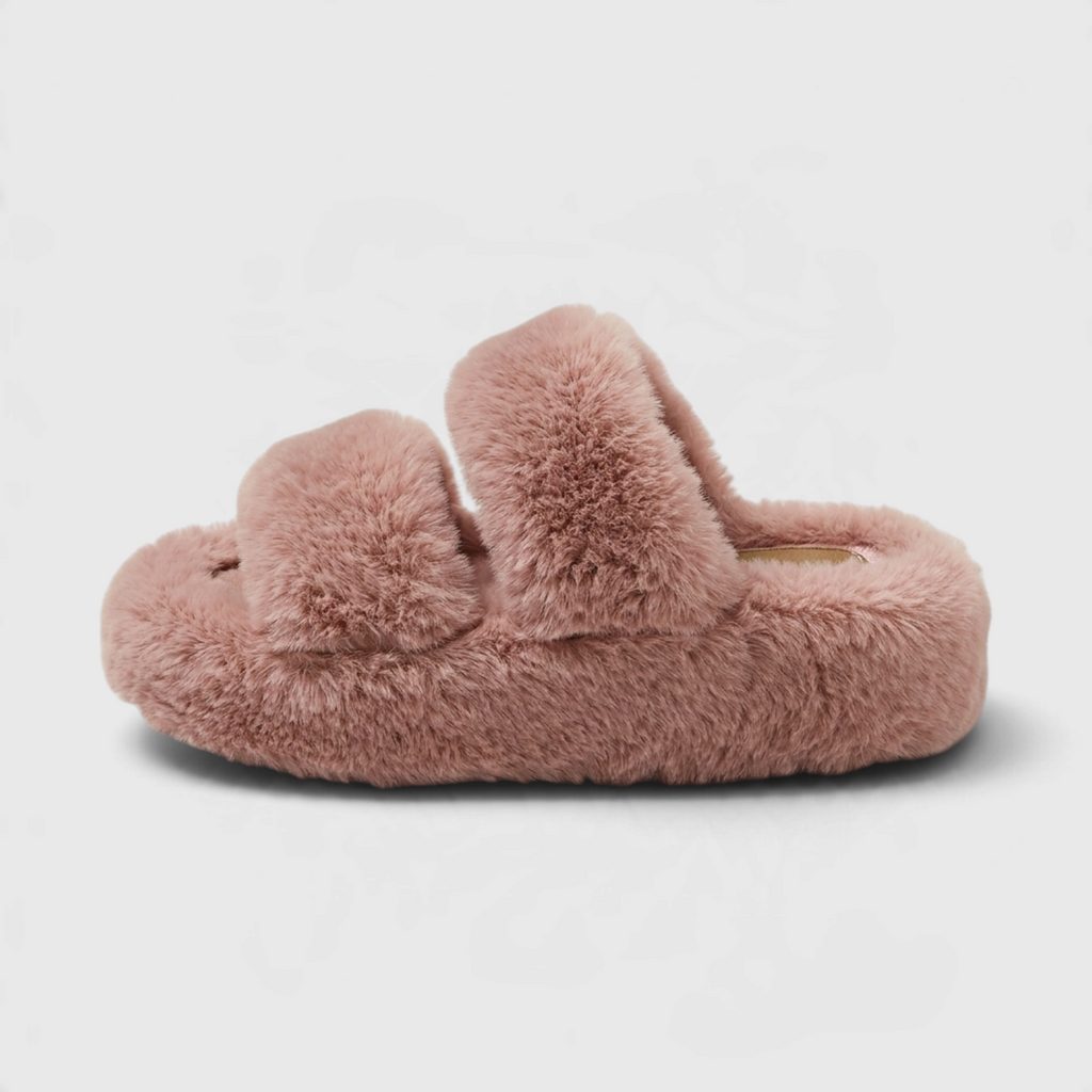 Claquettes Mules Plateforme en Fausse Fourrure Pelucheuse à Double Bride – Douceur, Moelleux & Maison Femme