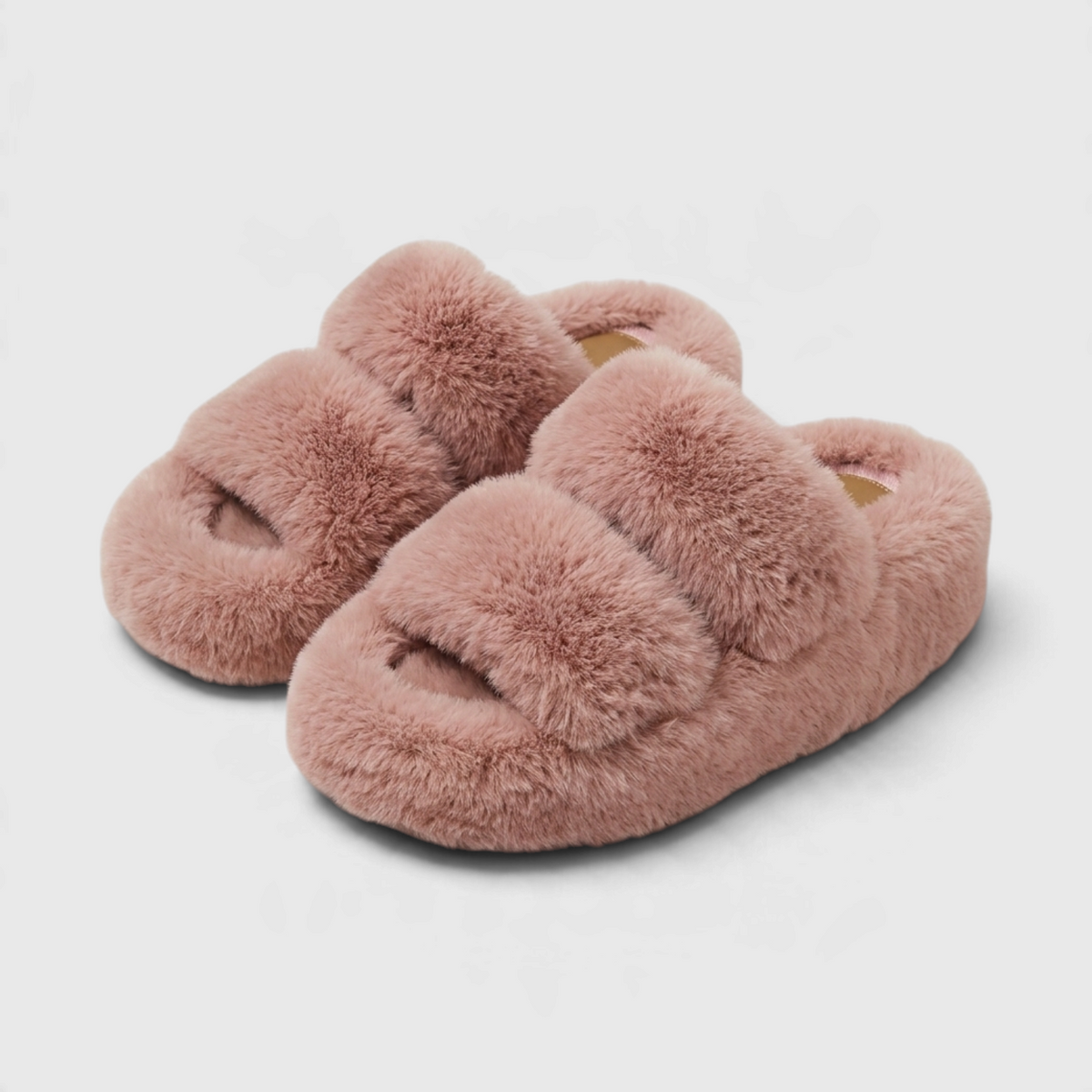 Claquettes Mules Plateforme en Fausse Fourrure Pelucheuse à Double Bride – Douceur, Moelleux & Maison Femme