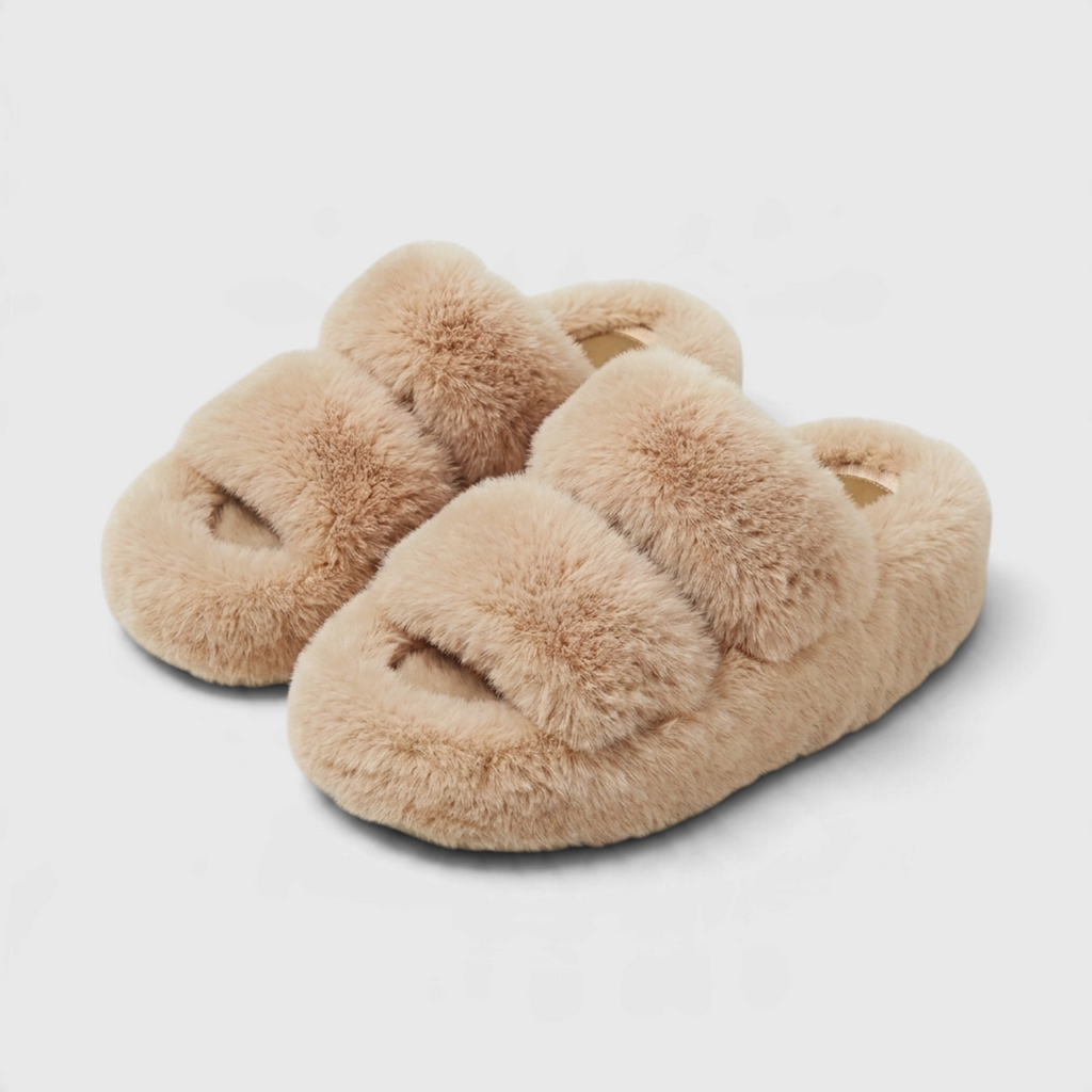 Claquettes Mules Plateforme en Fausse Fourrure Pelucheuse à Double Bride – Douceur, Moelleux & Maison Femme