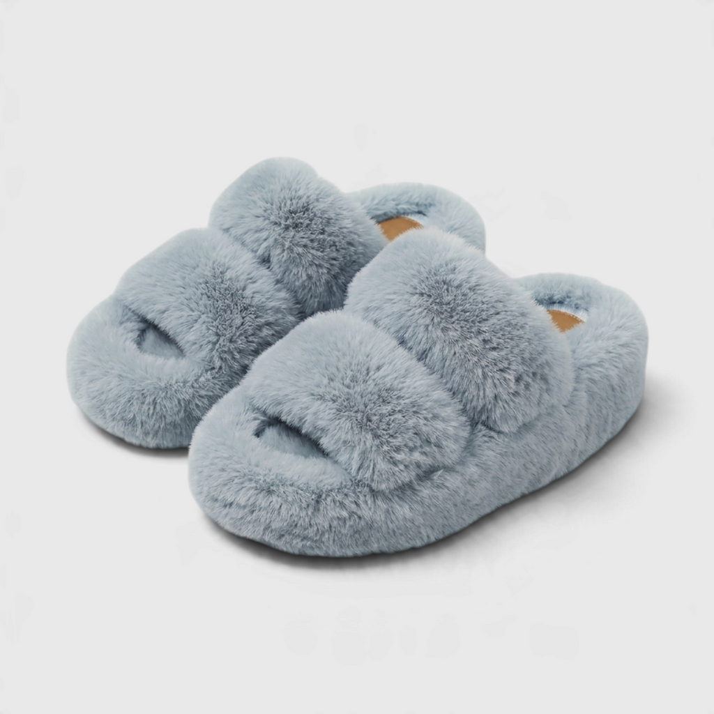 Claquettes Mules Plateforme en Fausse Fourrure Pelucheuse à Double Bride – Douceur, Moelleux & Maison Femme