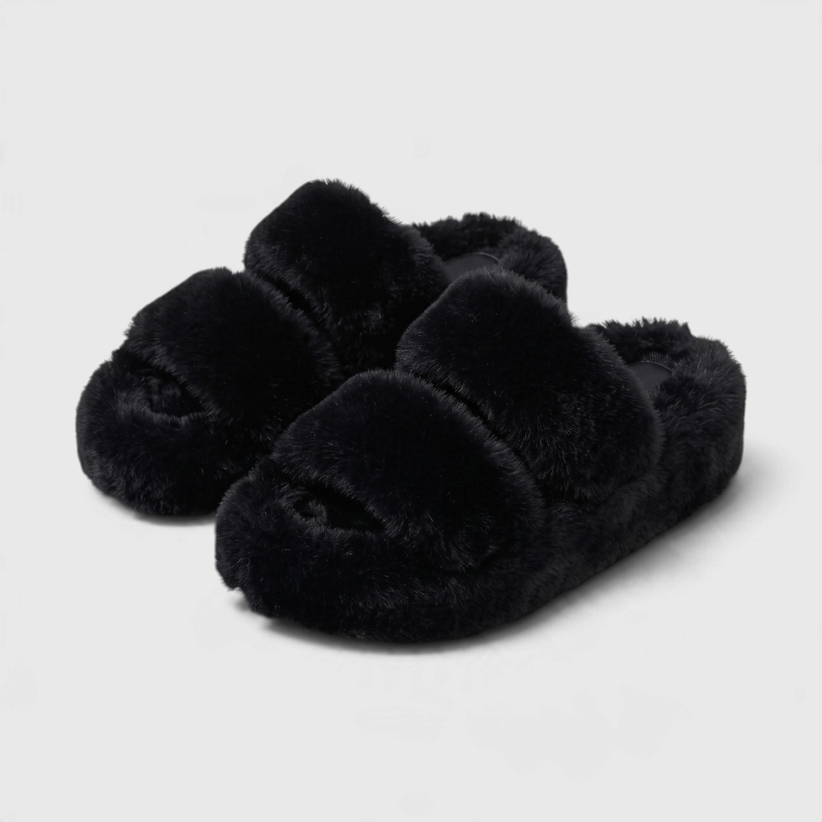 Claquettes Mules Plateforme en Fausse Fourrure Pelucheuse à Double Bride – Douceur, Moelleux & Maison Femme