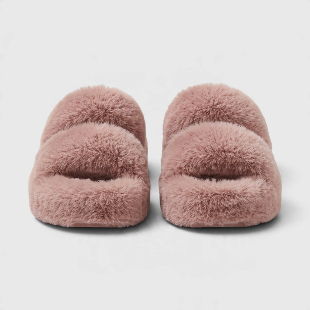 Claquettes Mules Plateforme en Fausse Fourrure Pelucheuse à Double Bride – Douceur, Moelleux & Maison Femme