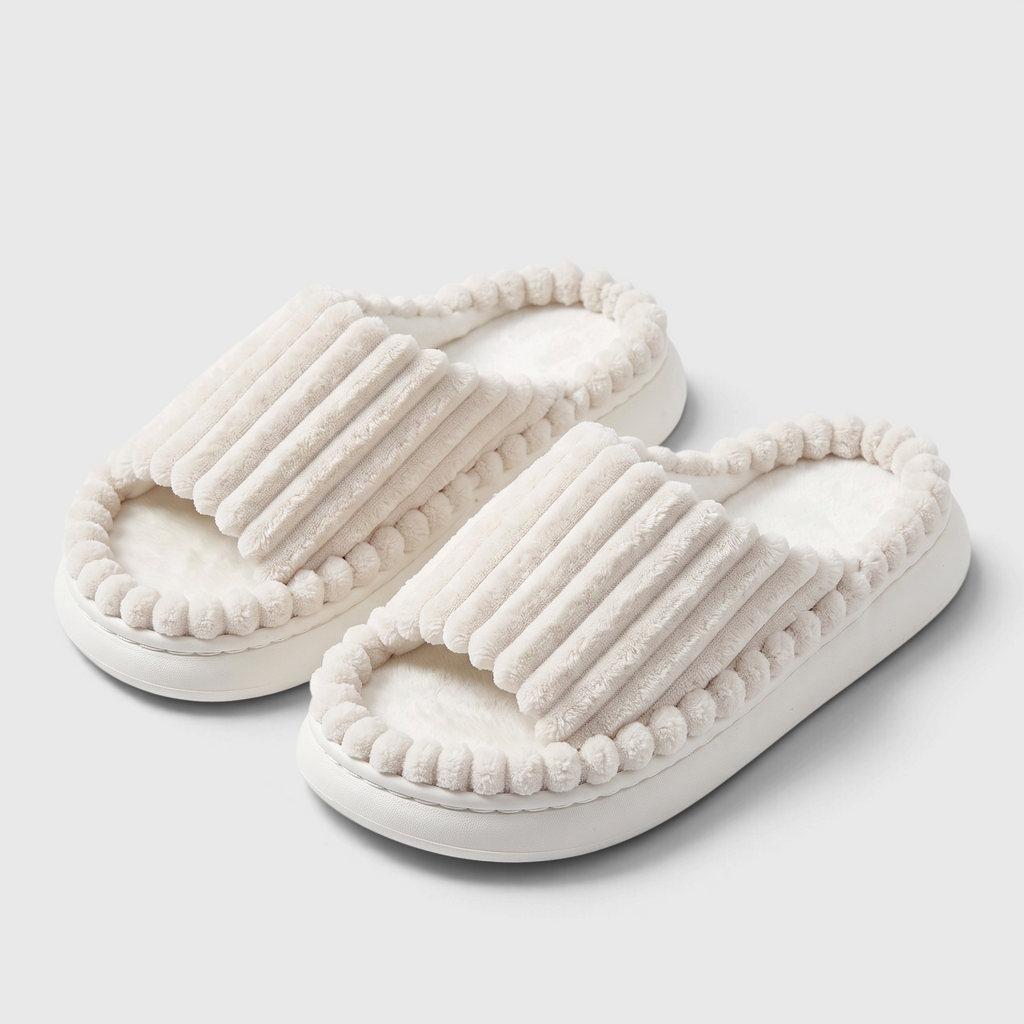 Claquettes femme d'intérieur en velours côtelé à plateforme – Mules d'hiver douces, chaudes et confortables à semelle épaisse EVA