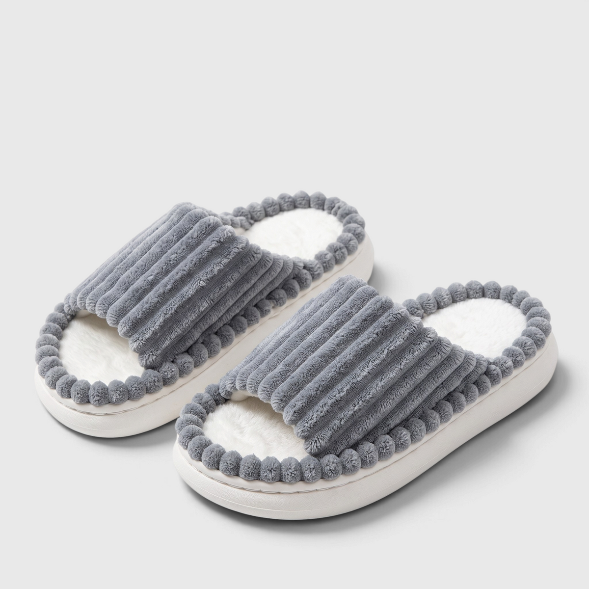 Claquettes femme d'intérieur en velours côtelé à plateforme – Mules d'hiver douces, chaudes et confortables à semelle épaisse EVA