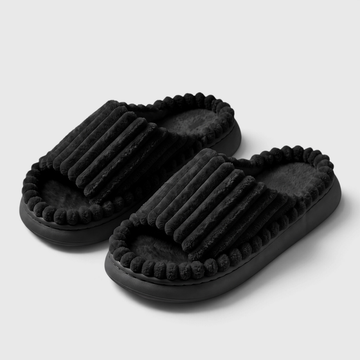 Claquettes femme d'intérieur en velours côtelé à plateforme – Mules d'hiver douces, chaudes et confortables à semelle épaisse EVA