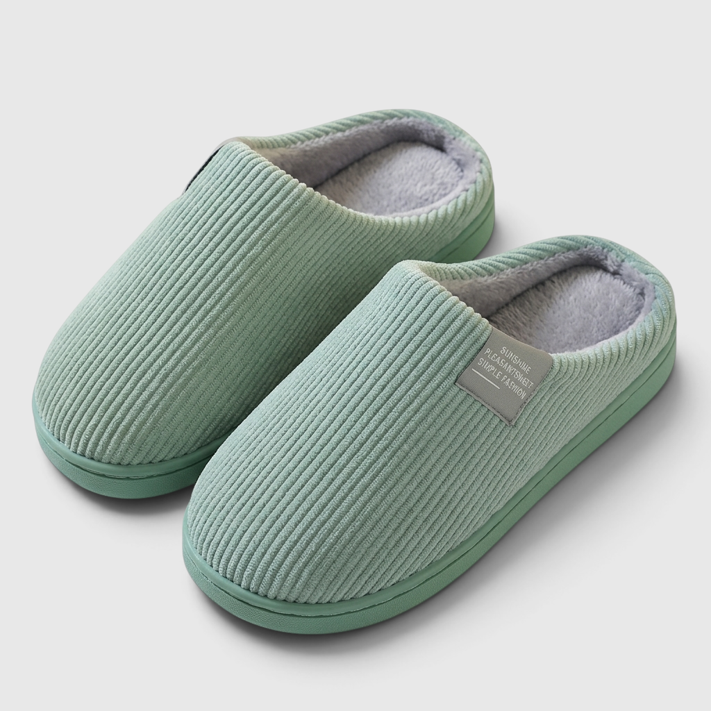 Pantoufles mixtes en velours côtelé doublées polaire – Chaussons d'intérieur chauds, doux et confortables à semelle épaisse