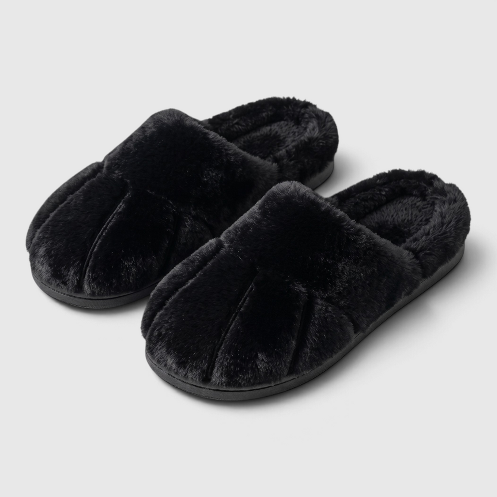 Pantoufles femme en fausse fourrure motif patte de chat – Chaussons d'intérieur doux, chauds et confortables à semelle plate