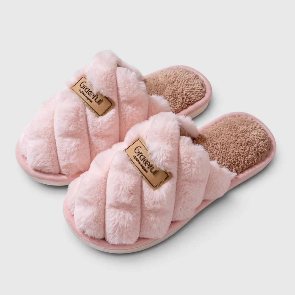 Chaussons femme en peluche texturée – Mules douces et confortables à semelle bicolore