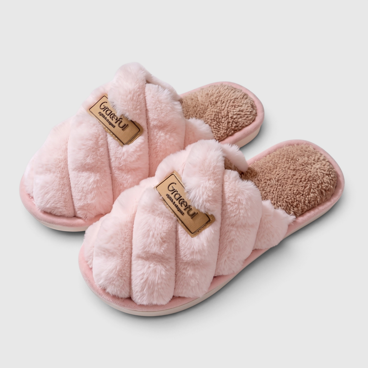 Chaussons femme en peluche texturée – Mules douces et confortables à semelle bicolore