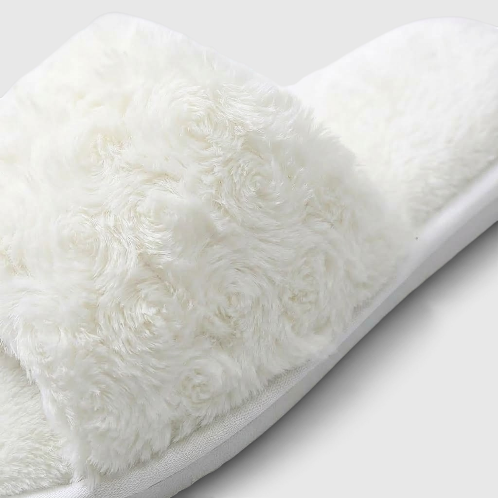 Pantoufles femme ouvertes en fausse fourrure effet rosace – Mules d'intérieur douces, légères et confortables