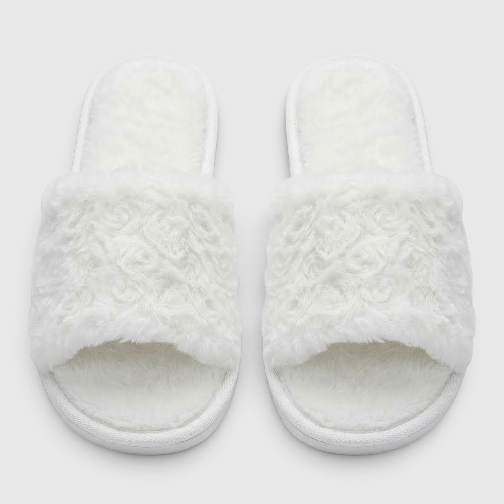 Pantoufles femme ouvertes en fausse fourrure effet rosace – Mules d'intérieur douces, légères et confortables