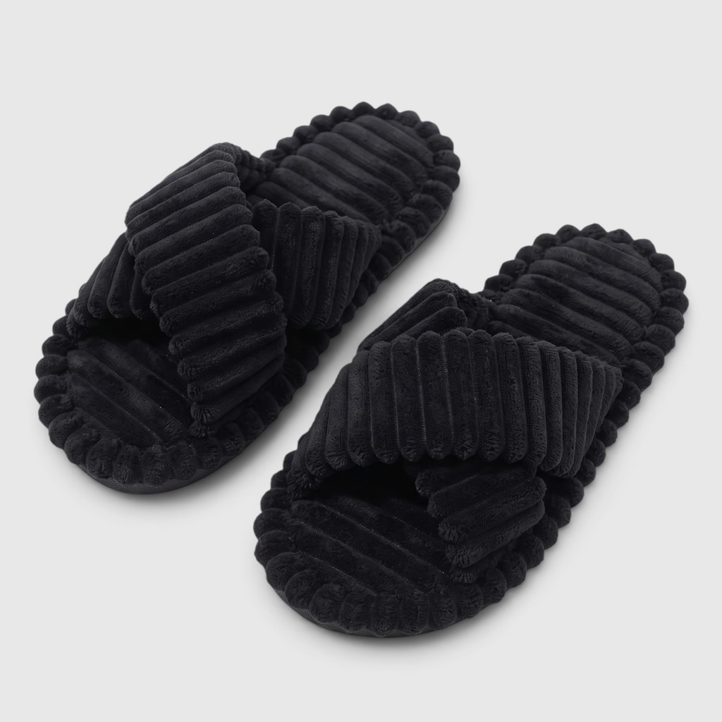 Chaussons Croisés en Velours Côtelé Femme & Homme – Pantoufles Douces et Chaudes à Semelle Plate