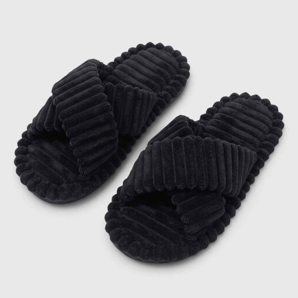 Chaussons Croisés en Velours Côtelé Femme & Homme – Pantoufles Douces et Chaudes à Semelle Plate