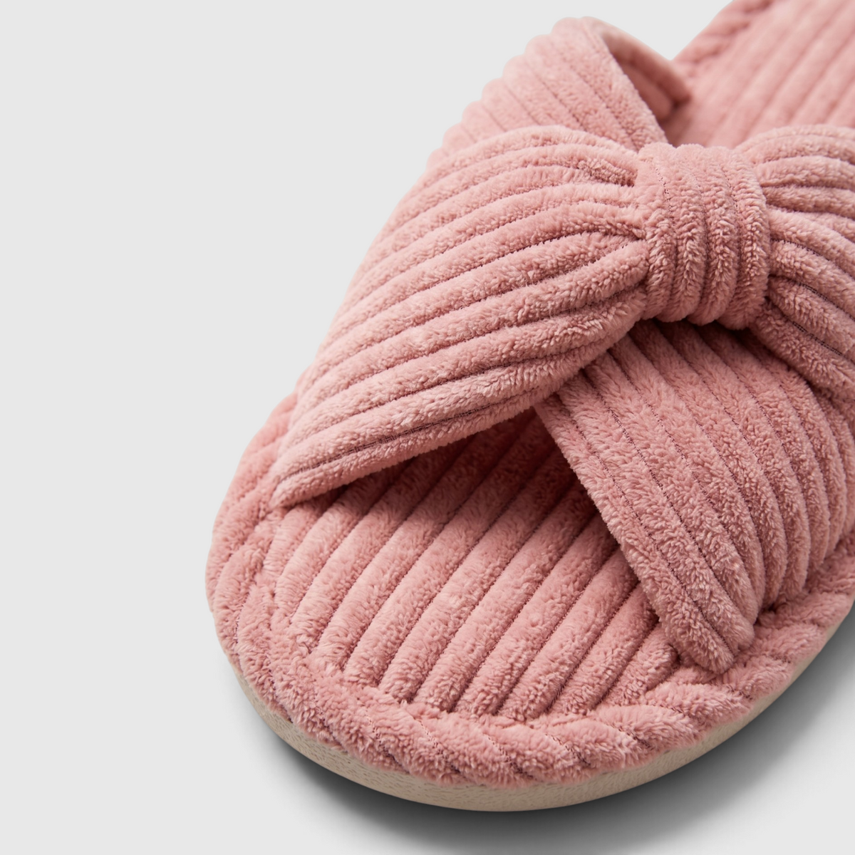 Chaussons femme en velours côtelé à nœud – Mules d'intérieur douces, légères et confortables