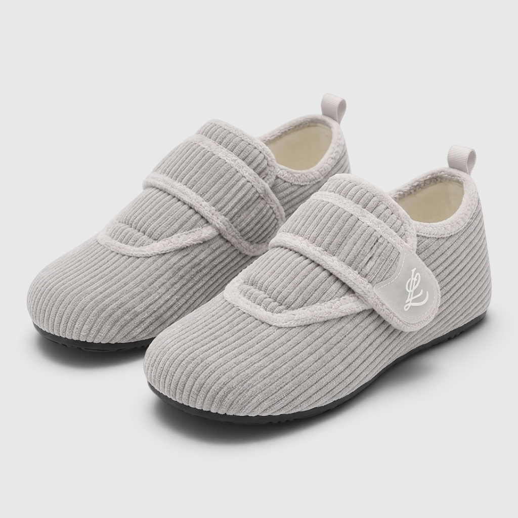 Chaussons souples ergonomiques pour pieds larges – Chaussons chaussettes réglables à scratch, semelle fine antidérapante