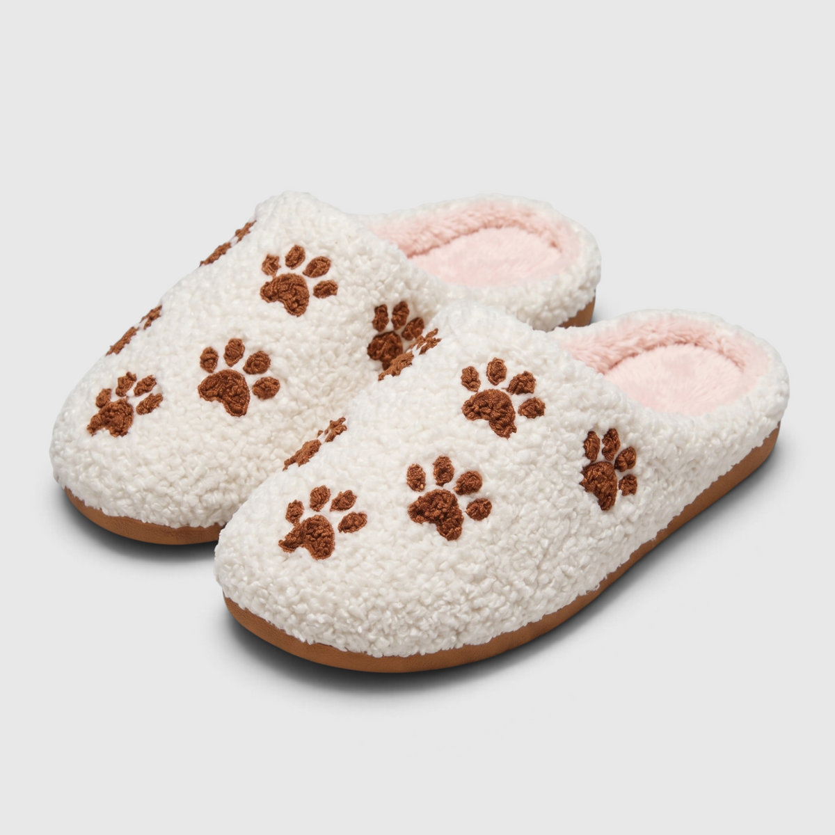 Chaussons femme en polaire brodée pattes d'animaux – Mules d'intérieur douces, chaudes et confortables