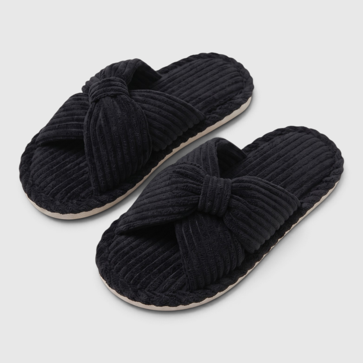 Chaussons femme en velours côtelé à nœud – Mules d'intérieur douces, légères et confortables